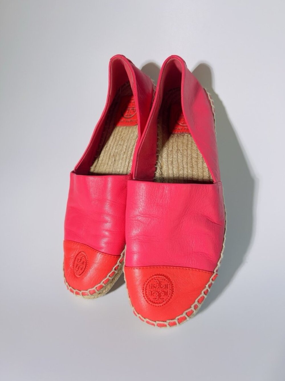 Tory Burch Colorblock Leather Espadrille Flats Pink Red Size 8.5 No Box - Picture 10 of 13